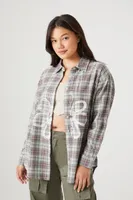 Women's Plaid Flannel Floral Graphic Shirt in Sage Large