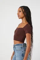 Women's Short-Sleeve Sweater-Knit Crop Top Medium