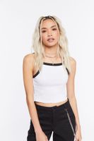 Women's Cropped Ringer Cami in White/Black Medium