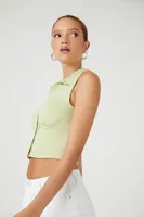 Women's Ruched Rib-Knit Crop Top in Pistachio Small