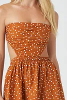 Women's Polka Dot Cutout Midi Dress in Tan/White Large