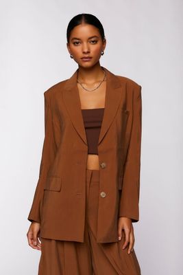 Women's Peak Lapel Single-Breasted Blazer in Brown Small