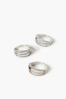 Women's Tiered Rhinestone Ring Set in Clear/Silver, 6