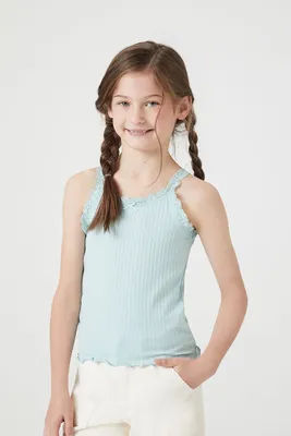 Girls Lace-Trim Tank Top (Kids) in Blue Mist, 9/10