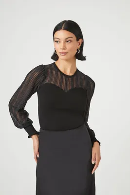 Women's Sweater-Knit Illusion Top in Black Large