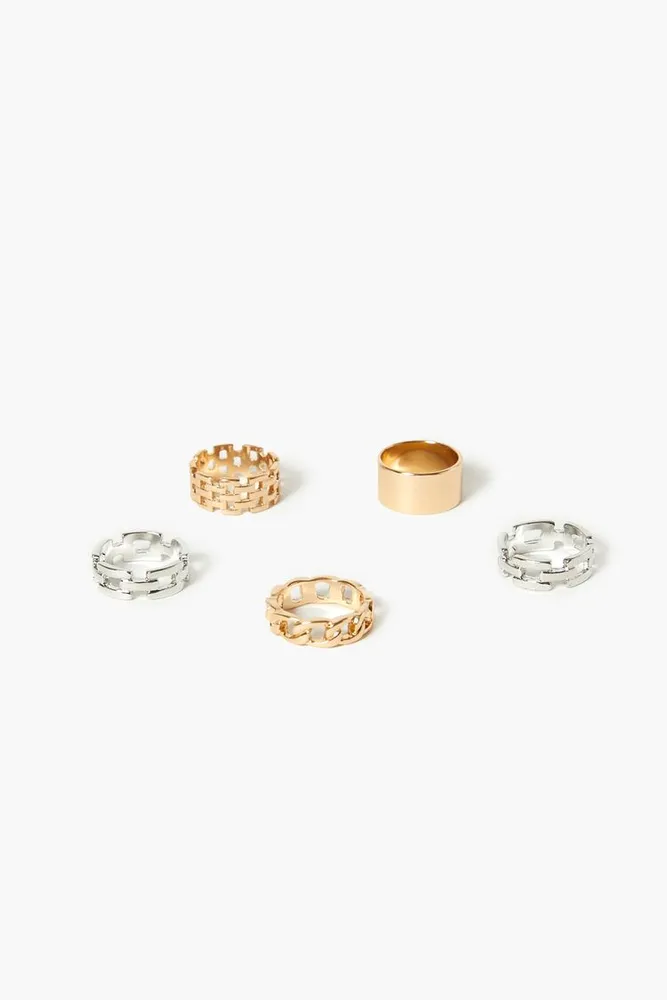 Women's Chain Cutout Ring Set in Gold/Silver, 6