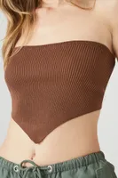 Women's Sweater-Knit Handkerchief Tube Top in Brown, XS