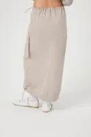 Women's Twill Drawstring Maxi Cargo Skirt in Goat, XL