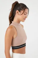 Women's Striped Mock Neck Sports Bra Ash Brown