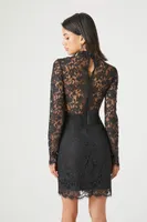 Women's Lace Mock Neck Bodycon Mini Dress in Black Small