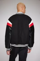 Men Hello Kitty Striped Varsity Jacket in Black Large