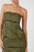 Women's Ruched Toggle Tube Maxi Dress in Olive, XS