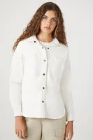 Women's Twill Dolphin-Hem Shacket in Ivory, XL