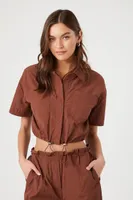 Women's Toggle Drawstring Cropped Shirt in Cappuccino Medium