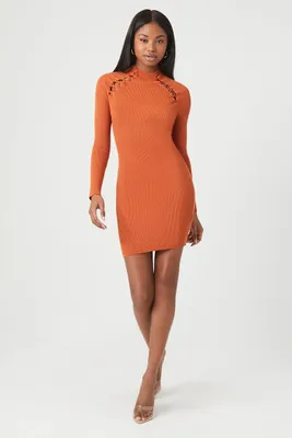 Women's Lace-Up Cutout Mini Sweater Dress