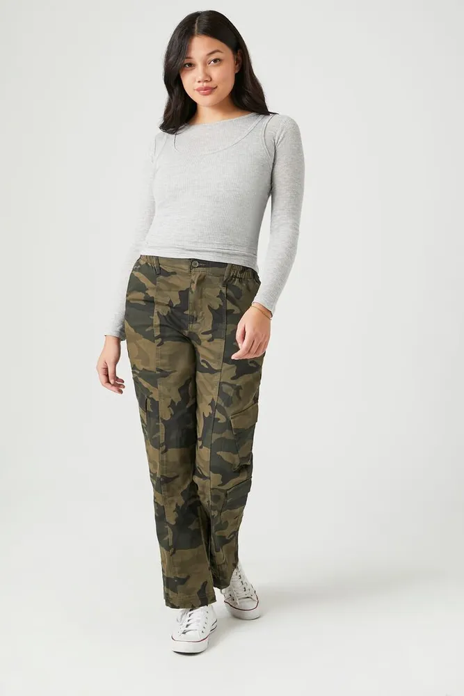 Crave Fame Juniors' Cotton Camo-Print High-Rise Pull-On Cargo Pants - Macy's