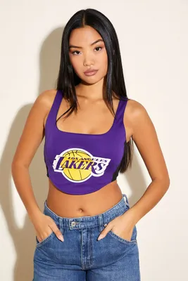 Women's Reworked Los Angeles Lakers Crop Top in Black/Purple, XL