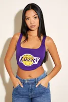 Women's Reworked Los Angeles Lakers Crop Top in Black/Purple, XS