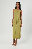 Women's Tie-Waist Sweater Midi Dress in Light Olive, XS