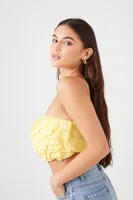 Women's Ruffle Cropped Tube Top in Yellow Large