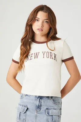 Women's New York Ringer T-Shirt in Beige Small