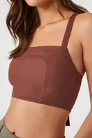 Women's Smocked Tie-Back Crop Top in Cappuccino Medium