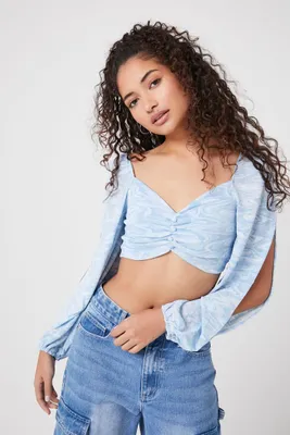 Women's Marble Print Crop Top in Blue, XL