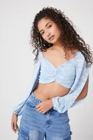 Women's Marble Print Crop Top in Blue Large