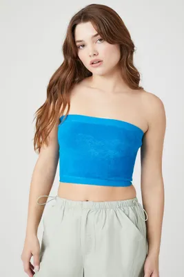 Women's Seamless Cropped Tube Top in Ibiza Blue, M/L