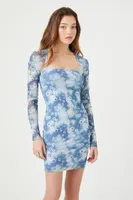 Women's Mesh Floral Print Mini Dress