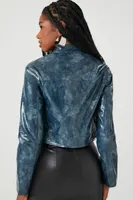 Women's Faux Leather Moto Jacket in Blue Small