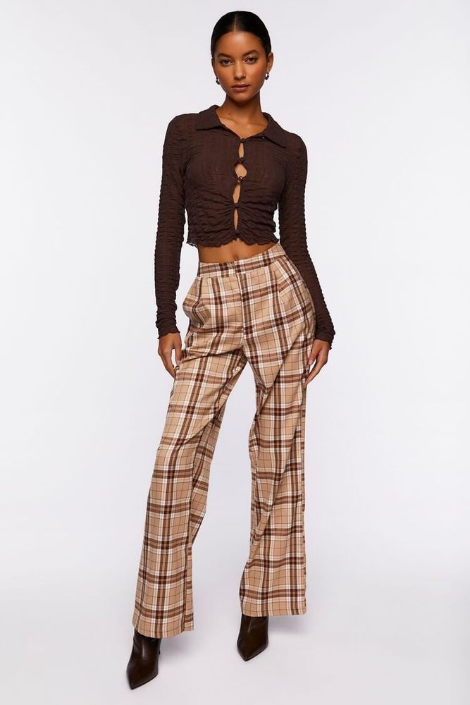 Allegra K Womens Plaid Pants Elastic Waist Casual Work Office Long Trousers  XSmall Khaki at Amazon Womens Clothing store