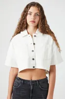 Women's Boxy Cropped Denim Jacket in White, XS