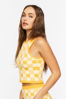 Women's Checkered Sweater Vest in Yellow Small