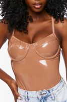 Women's Faux Patent Leather Bustier Bodysuit in Cocoa Medium