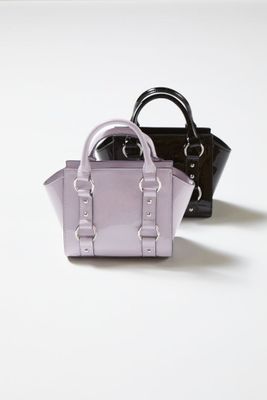 Women's Faux Patent Leather Satchel in Lavender