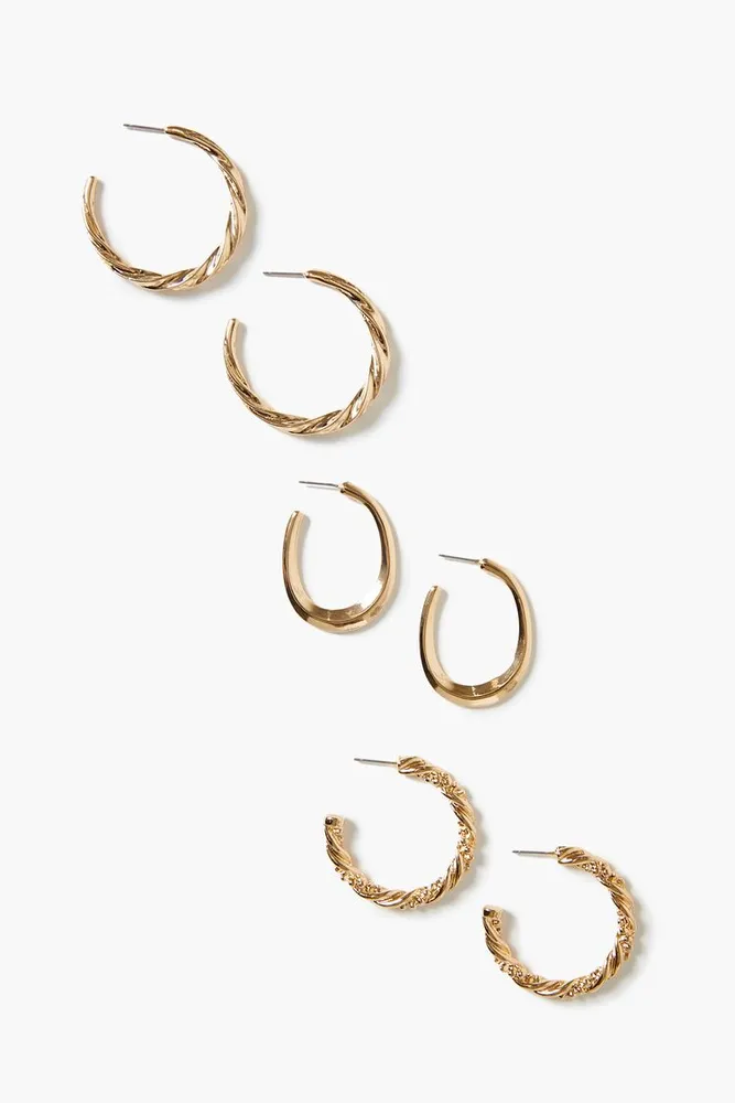 Women's Twisted Hoop Earring Set in Gold