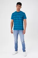 Men Flocked Geo Crew T-Shirt in Teal Blue Medium