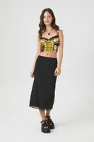 Women's Lace-Trim Plaid Cropped Cami in Yellow Small