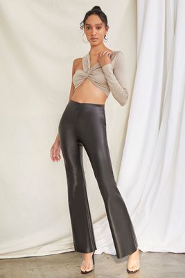 Women's Faux Leather Flare Pants in Black Medium