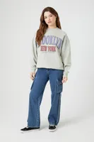 Women's French Terry Brooklyn Graphic Pullover in Heather Grey Medium