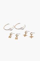 Women's Open-End Hoop & Drop Earring Set in Cream/Gold