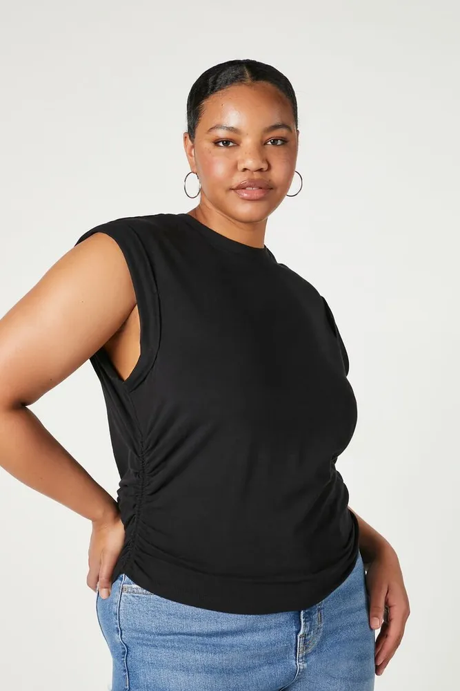 Women's Ruched Muscle T-Shirt in Black, 0X