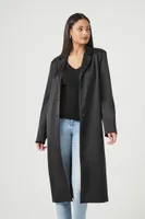 Women's Satin Notched Trench Coat in Black Medium