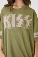 Women's Oversized KISS Graphic T-Shirt in Olive Medium