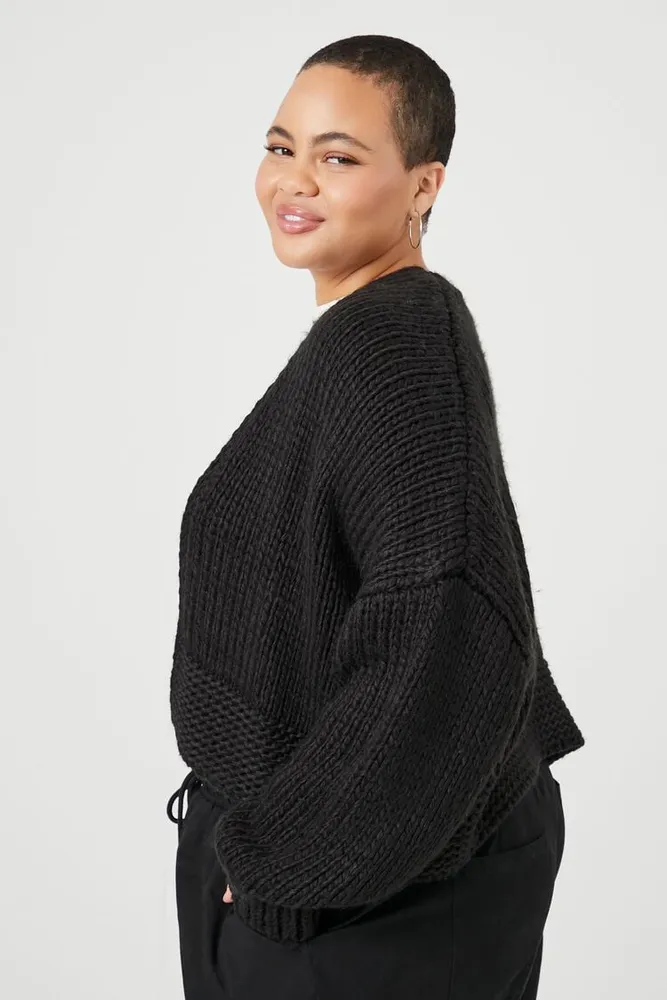 Women's Open-Front Cardigan Sweater in Black, 1X