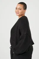 Women's Open-Front Cardigan Sweater in Black, 1X