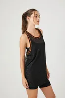 Women's Active Sheer Mesh Longline Tank Top in Black/Sunset Medium