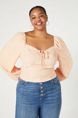 Women's Puff-Sleeve Sweetheart Top in Pale Peach, 0X