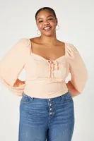 Women's Puff-Sleeve Sweetheart Top in Pale Peach, 0X